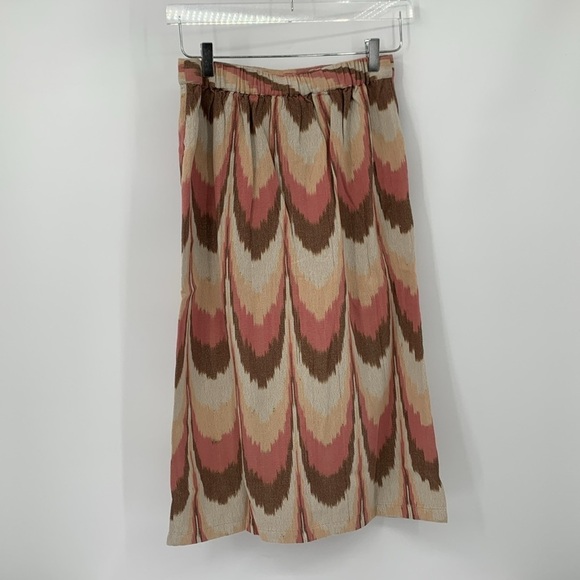 Faherty Whitley front button skirt Desert Ikat cotton midi tan pink new Large - Picture 4 of 5